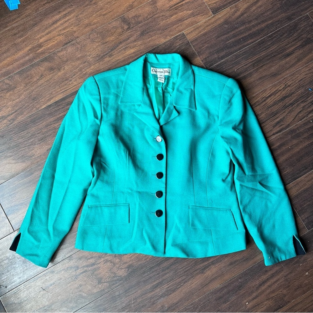 VTG Christian Dior Wool Button Down Blazer Jacket Size 14